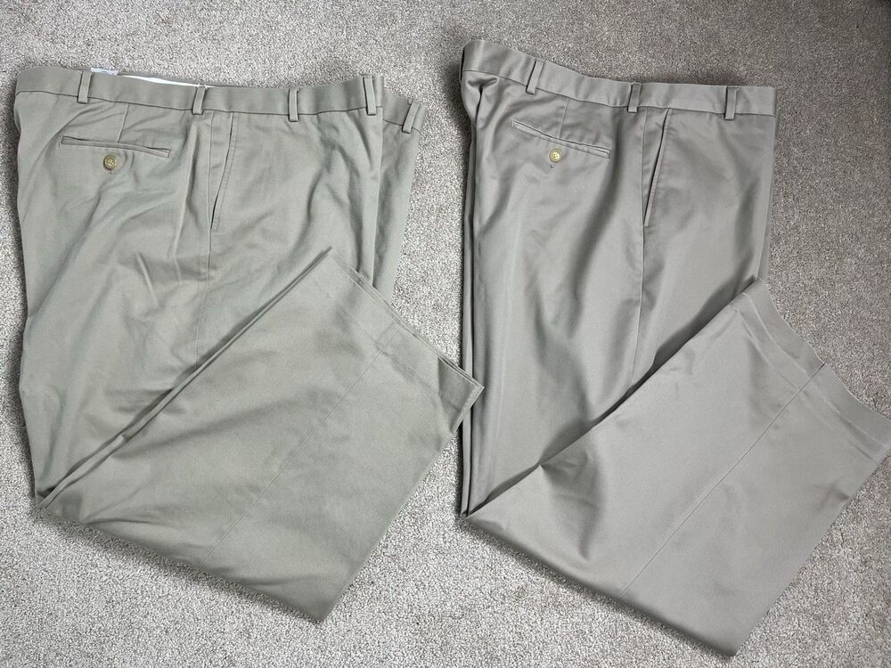 2 Lands’ End Men’s Sz 46 46X27 Chino Pants Traditional Fit Khaki‎ Flat Front